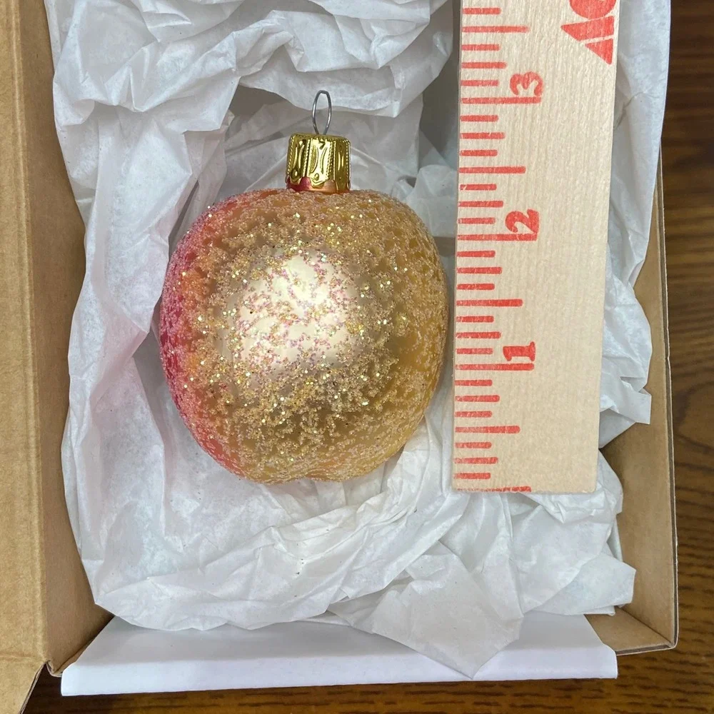 Peach Ornament Glittery Fruit Christmas Holiday Decor Gold Pink‎